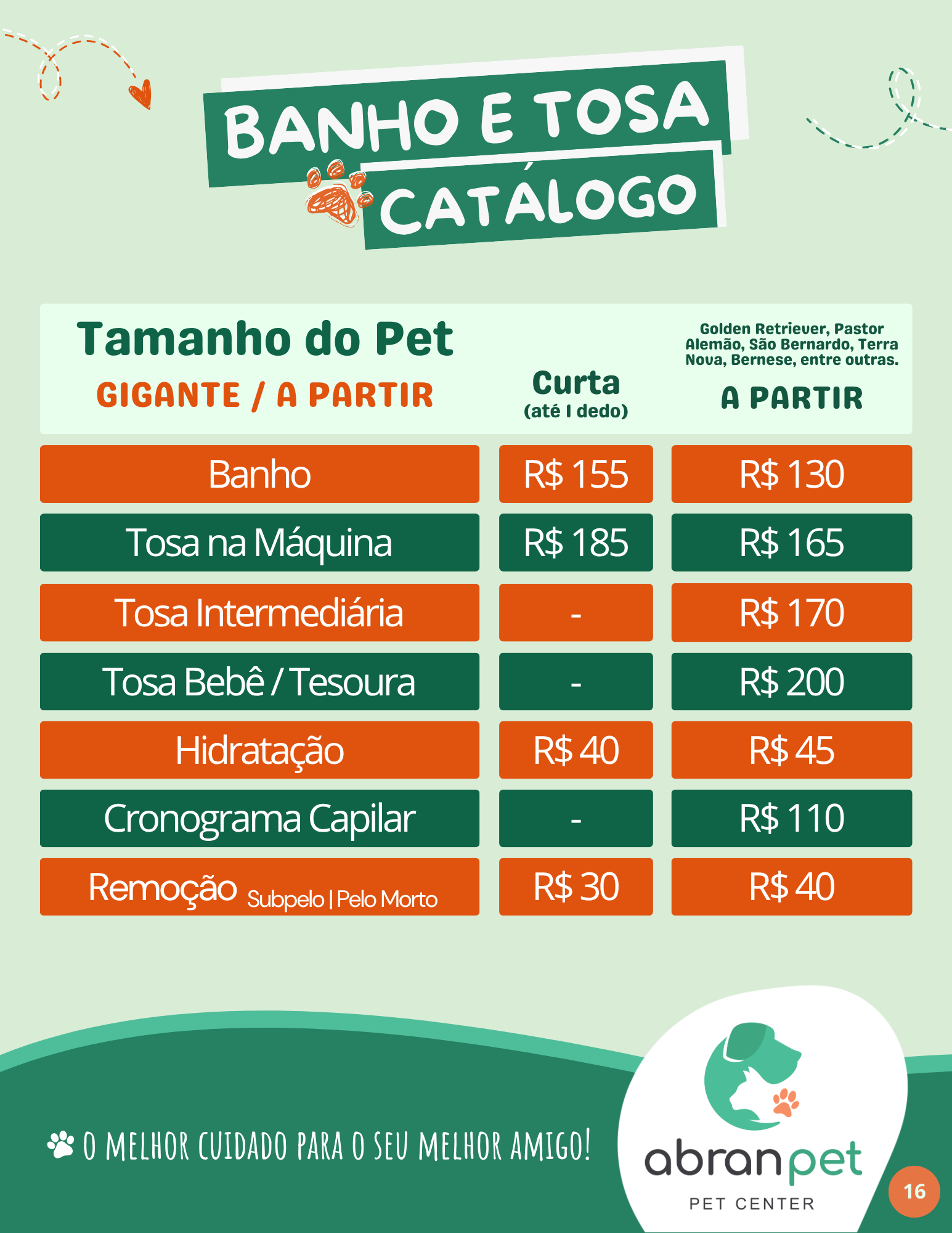 Tabela de Preços - Porte Gigante